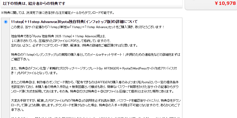 11step 単独版のインフォトップでの購入時の決済画面